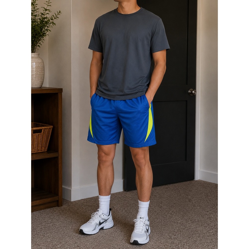 Nike Athletic Shorts Mens XL Blue Neon Yellow Basketball Training Gym Workout